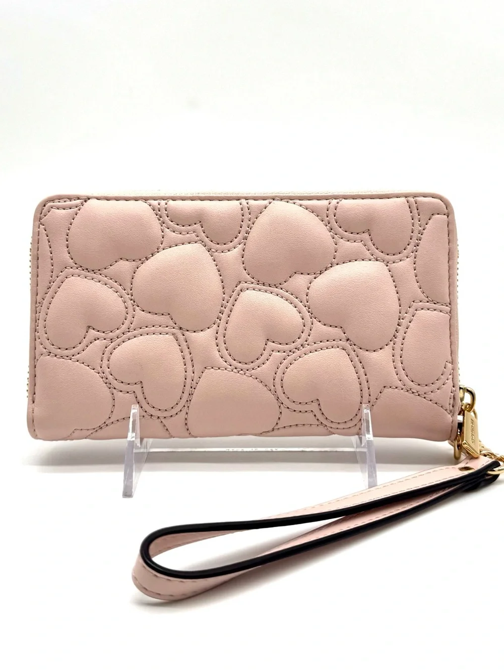 Michael Kors Large Quilted Heart Flat MF Phone Case Wallet Powder Blush